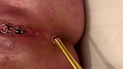 Anal Masturbate by Gold High Heels and Fingering Asshole and Juice Pussy and Ride Asshole on Heels Thumb