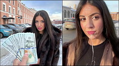 Beauty walks with cum on her face in public, for a generous reward from a stranger - Cumwalk Thumb