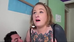 Chubby inked blonde slut in lingerie rides easily a client&#039_s cock with her ass till getting his Thumb