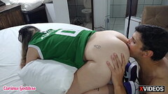 Curious Goddess - Milf wearing celtic sneakers t-shirt sticking dildo in hairy pussy licking ass mis Thumb