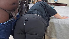 Sexy Big Ass Curvy Blonde Milf In Yoga Pants Twerking &amp_ Teasing Black Guy, Resulting In Cum On A Thumb
