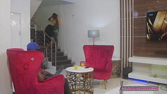 Cheating girlfriend brings a plumber to fuck her in the staircase while the boyfriend is busy pressi Thumb