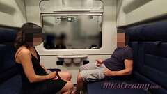 Dick flash - I pull out my cock in front of a teacher in the public train and and help me cum in mou Thumb