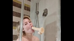 Bitch fucks herself in the shower with a dildo Thumb