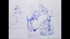 Ballpoint pen drawing  naked girls  With big boobs , sexy , HOT ! Thumb