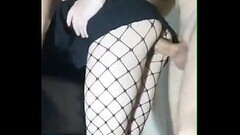 Slender girlfriend in a skirt and stockings fucked while standing in a tight pussy and cum inside he Thumb