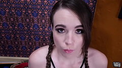 BDSM pain slave Brooke Johnson plays with piss and eats ass in preparation to getting tied up and pi Thumb