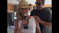 Sexy blonde is happy to cope with three horny cocks at the same time and gets a fountain of cum on h Thumb