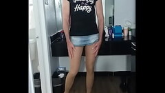 Pantyhosed transvestite Sissy Tvinhose wearing a 3 inch wide dildo and playing with her nylon encase Thumb