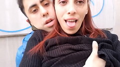 Risky public blowjob and fuck on the street next to the train station and in front of the police - @ Thumb