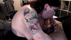 Pumps His Cock &amp_ His Filthy Slut Gives Him A Blowjob - Pumping Girl BJ Gloves BBW Chubby Sucking Thumb