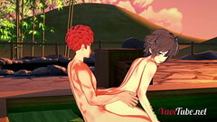 Fate Yaoi - Shirou &amp_ Sieg Having Sex in a Onsen. Blowjob and Bareback Anal with creampie and cum Thumb