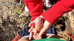 WOW ! Petite Walk in the Woods Ends with Friend Cumshot Thumb