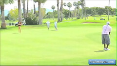 Sexy and naughty teen brunette amateur Anyah gets naked on the golf course and finger her pussy on a Thumb