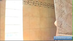 Sexy blonde natural big tit amateur teen shower herself and massage her big boobs Thumb