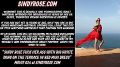 Sindy Rose fuck her ass with big white dong on the terrace in red mini dress Thumb