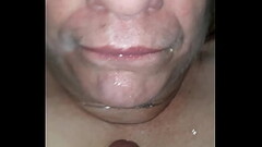 Kathy sucking Doug&#039_s cock and gets a face full of cum. Thumb
